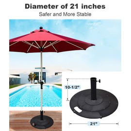 Koutemie 21 Inches Metal Umbrella Base with 2 Adapters for 1-¼" or 1-½" Umbrella Poles, Heavy Duty Weighted Outdoor Umbrella Stand Holder for Patio Table, Black