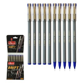 DRIFT Ballpoint Pens, BLUE, Fine Point (0.7mm), Pack of 10, Smooth Ball Pens, Comfort Grip, Perfect for School Office Home Use, iZOFAX Black Ball Pen