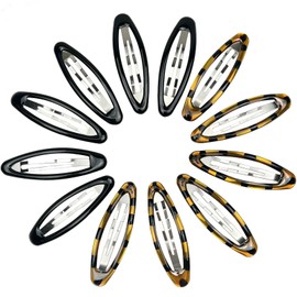 Oval Hair Clip for Women – Classic Black & Tortoise Metal Snap Barrettes Clip – 2.75 Inch Ellipse Hair Accessories(12-Pack)