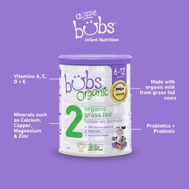 Bubs Organic Grass Fed Follow-On Formula Stage 2, Infants 6-12 months, Made with Non-GMO Organic Milk, 28.2 oz