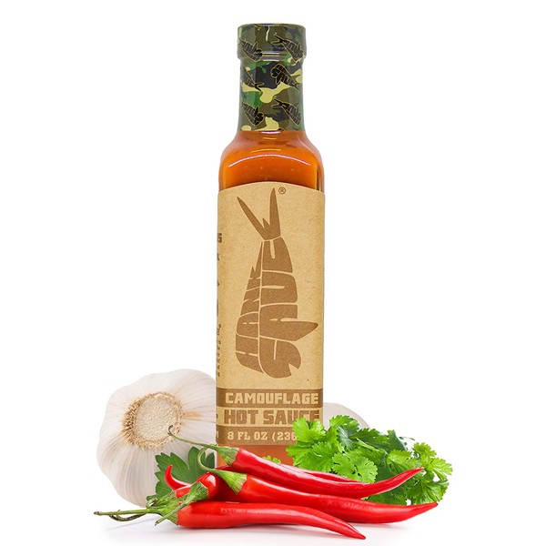 Hank Sauce Camouflage Hot Sauce - Versatile Hot Pepper Sauce with Fresh Cilantro, Garlic & Aged Peppers - Hot Garlic Sauce with Mild Heat & Unique Flavor - Multipurpose Wing Sauce - 8 Ounces