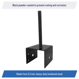 Automotive Authority U Shaped 6x6 Deck Post Concrete Anchor Spike Fence Base, Black Powder Coated (2)