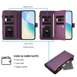 ELECWAY Wallet Case for Moto G Stylus 5G (2026/2025), with 9 Card Holder | 1 Cash Pocket | 2 Staps | Wireless Charging | Kickstand | Magnetic Closure, Purple