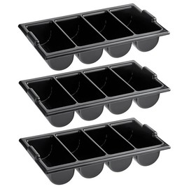 OCS Parts 3-Pack 4-Compartment Cutlery Bins | Black | Heavy Duty Silverware and Cutlery Organizer Trays for Kitchen Organization, Dishes, and Drawer Organization