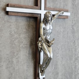 BC Catholic Gift of the Spirit Crucifix Wall Cross, Jesus Christ Holy Spirit Crucifix Easter Inspirational Home Décor,Devout Gift, 14.3"H, Silver Finish Renaissance Sculpture Handpainted by Buildclassic