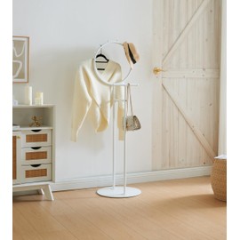 Kings Brand Furniture Cheska Suit Valet Stand with Circular Frame - Tie Jacket Clothes Hooks, Freestanding Clothing Organizer, White