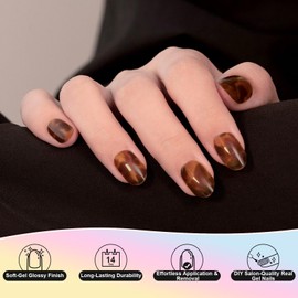 Foqic Semi Cured Gel Nail Strips 30 pcs - Adhesive Full Wrap Gel Nail Art Sticker, Waterproof Gel Nail Wrap Stickers with Nail File and Stick（UV/LED Lamp Required）-Amber Gloss