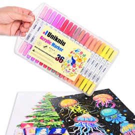 UNIKNIU Paint Pens Paint Markers Acrylic Paint Markers Dual Tip Acrylic Paint Pens for Wood, Canvas, Stone, Rock Painting, Glass, Ceramic Surfaces, DIY Handmade Crafts Making Art Supplies (36)