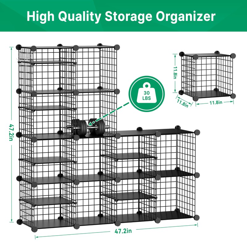 Kiivoena Wire Cube Storage Organizer, 12 Cubes Converted into 14