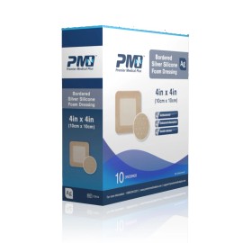 Premier Medical Bordered Silver Silicone Foam Dressing 4"x4" (Box of 10)