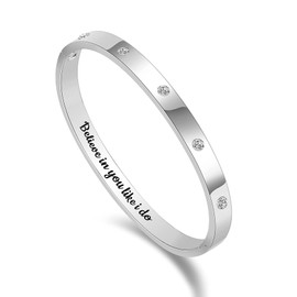 CONRAN KREMIX Inspirational Bracelets Gifts Silver Bangle Bracelets For Women Non-Tarnish Stainless Steel Non-Tarnish With Cubic Zirconia Stones Oval Bracelet Birthday Present For Her Women, 6.7