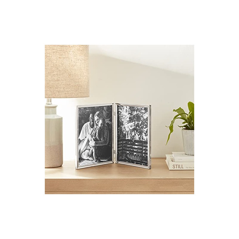 Lawrence 11680D 8-Inch x 10-Inch Metal Silver Hinged Double Picture