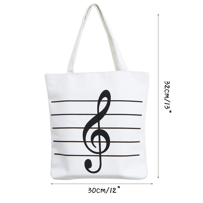 Music Notes Handbag Canvas Tote Bag Reusable Grocery Bag Shoulder