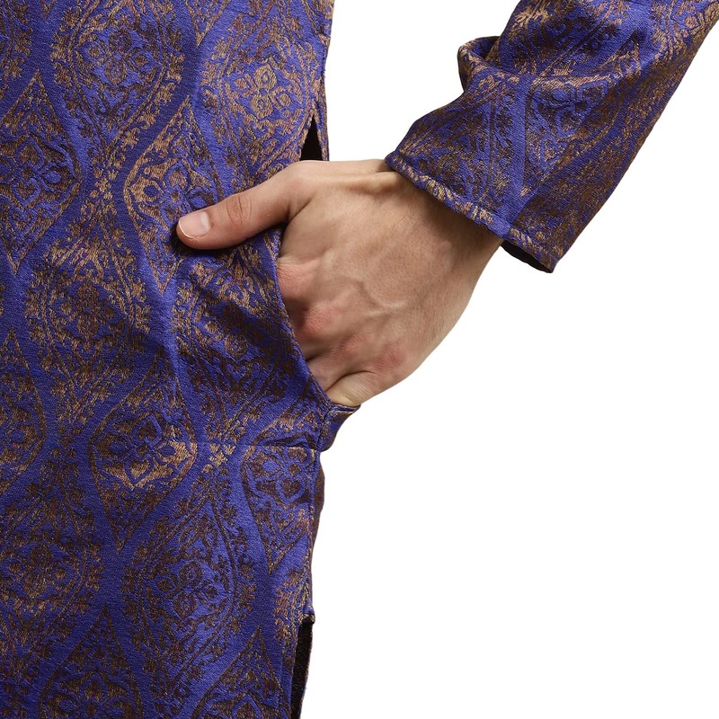 Sojanya (Since 1958, Jacquard Silk Kurta para hombre, azul y