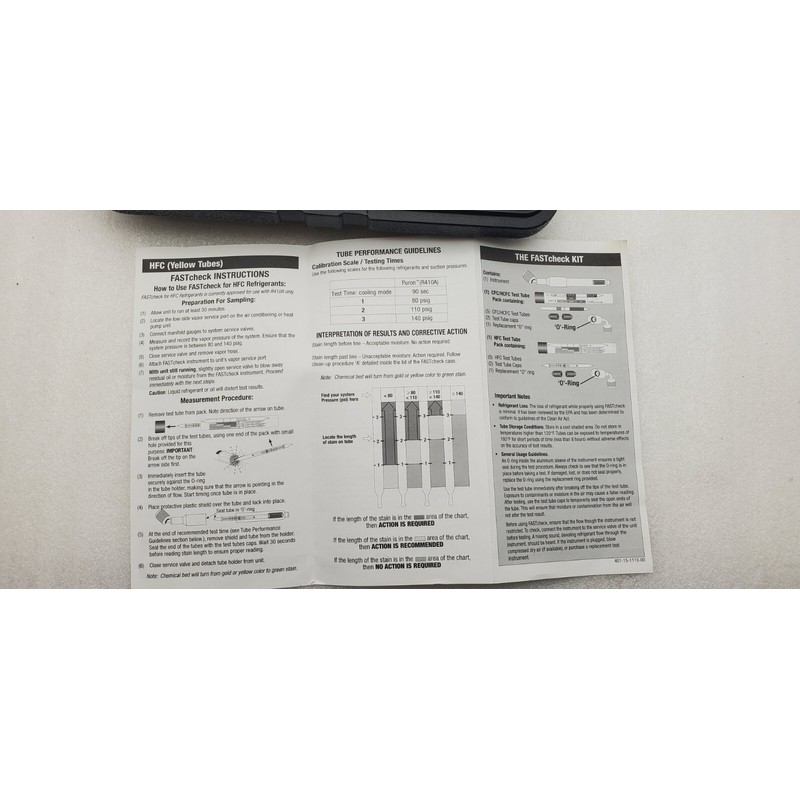 Fast check Acid/Moisture Test Kit FC1001 Tests R410a, R11,R22,R500,R