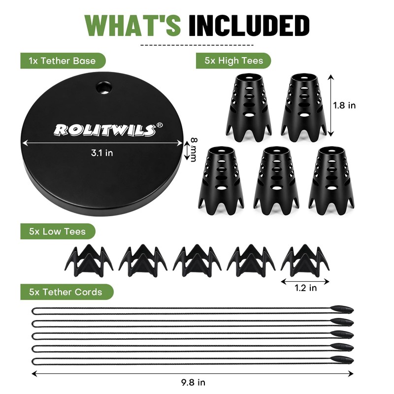 Rolitwils Golf Simulator Tee Anchor Kit, 16-Piece Tether Set with