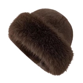 APLVFFZH Women Winter Faux Fur Hat Female Cossack Hat Russian Hat for Camping Snow, brown