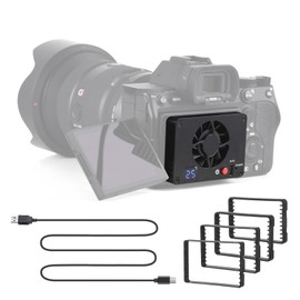 Kalofaye Camera Cooling Fan External Cooling System with Temperature Setting OLED Display 4pcs Mounting Adapter Plates for Sony A7M4/ZVE1/A6700/A7C2/A7S3/ZV-E10/ZV1/A7C/FX30, for Canon R5/R6/R7