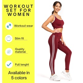 FUTURO FASHION Gym Sets for Women 2 Piece - High Waisted Leggings with Stripes + Sport Top Bra, Women Workout Set Outfit Sport Activewear Gym Clothes Sizes S-XL