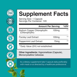 Chlorophyll Capsules for Cleanse and Detox Support - Internal Deodorant Pills for Body Odor with Mint & Parsley Extract Healthy Skin Immunity & Digestive Support - Vegan Non-GMO & Gluten Free (120ct)