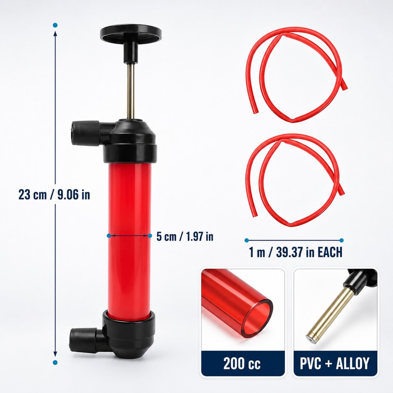 200cc Portable Manual Siphon Pump with Dual 1m Hoses for