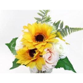 Unbranded Pink Sunflower Dandelion Artificial Silk Rose Flower Bouquet Arrangement Wedding