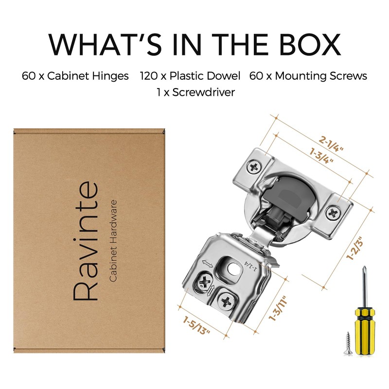 Ravinte 60 Pack 30 Pair 1-1/4 inch Overlay Cabinet Hinges