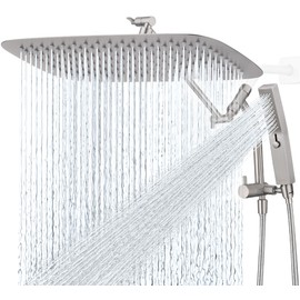 G-Promise All Metal 16 Inch Shower Head with Massage Mode Handheld, Rain Shower Head with Handheld Spray Combo, 3-Way Diverter with Pause Setting, 12 Inch Adjustable Extension Arm (Brushed Nickel)