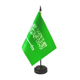Saudi Arabia Table Flag, Desk Flag, Saudi Arabian Flag Set, Saudi Arabia Flag 8'' x5'', Office Flag, Table Decoration, 8 x 5.5 inches - Black Plastic Stick and Base