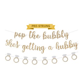 Pre-Strung Pop the Bubbly She's Getting a Hubby Banner,Funny Bachelorette Party Banner with Diamond Ring Garland for Bridal Shower Party Engagement Bride to Be Decorations Photo Booth Backdrop