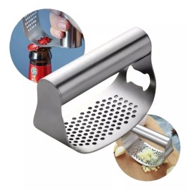 Veraly Triturador Aplastador Moledor Ajos Acero Inox Destapador 1p Color Plateado
