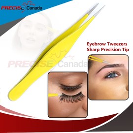 PRECISE CANADA 2 Pieces Tweezers for Ingrown Hair Stainless Steel Pointed Blackhead Remover Precision Eyebrow and Splinter Removal Tweezers (Black, Yellow)