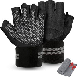 Workout Gloves for Men and Women,Weight Lifting Gloves with Wrist Wrap Support,Breathable and Non-Slip,Fingerless Gym Gloves with Full Palm Protection for Weightlifting,Fitness,Exercise,Training