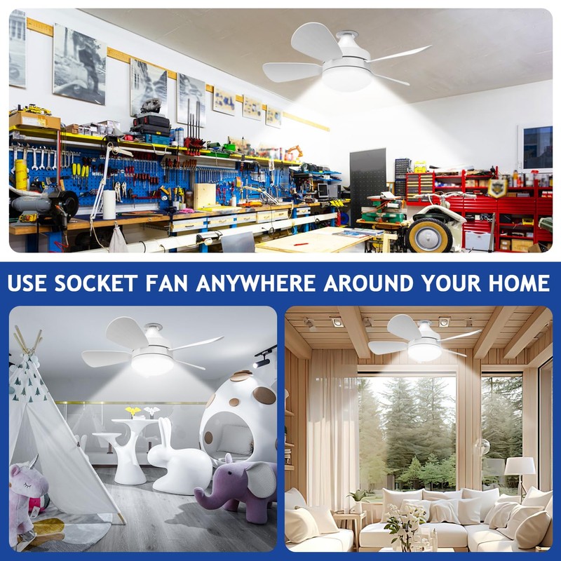 Jolimark 2000 Lumen Socket Ceiling Fan Light with Remote, E26