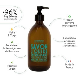 Compagnie de Provence® Liquid Soap Mint Basil 495 ml | Strengthening, Stimulating and Energising | Sulphate-Free