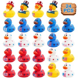 4th of July Rubber Ducks for Jeeps Ducking 24PCS Bulk Fourth of July Party Favors for Kids Bath Toys Pool Floater Patriotic Blue White Red Ducks Independence Day Gifts Boys Girls Baby Showers Favors