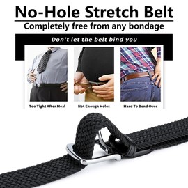 MOZETO Pack of 2 Unisex Braided Belts, Elastic Fabric Stretch Belt for Men and Women, 33 mm - Black & blue