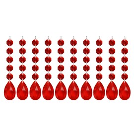 PATIKIL Teardrop Crystal Chandelier Pendants Beads, 10 Pack 145mm Length 38mm Chandelier Prisms Parts Ornaments Hanging Beads for DIY Arts Crafts Decoration, Red