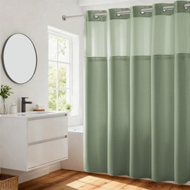 River Dream Green Heavyweight No Hooks Required Shower Curtain with Snap in Liner - Dotted Waffle Weave,Hotel Grade,Spa Like Bath Curtain,71W x 74H