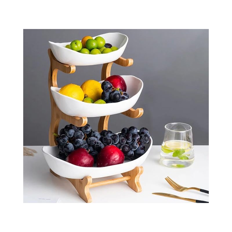 YYW 3 Tier Fruit Basket, White Ceramic Fruit Bowl for
