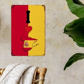 Spain Retro Wall Decoration Plaques I Love Spain Metal Plaque Sign Country Flag Souvenir Gift Metal Signs for Outdoor Office Store Bar Garage 8x12in Birthday Gift to Mom Dad