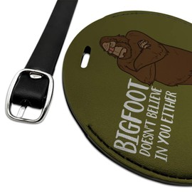Bigfoot Doesn't Believe in You Either Round Leather Luggage Card Carry-On ID Tag