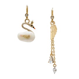 Betsey Johnson Women's Pearl Critters Swan & Wing Mismatch Earrings