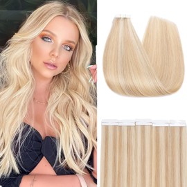 S-noilite Tape Extensions Real Hair 10 Pieces Extensions Real Hair Ash Blonde / Bleach Blonde Tape In Extensions Real Hair Invisible Hair Extensions Tape 30 cm 20 g Straight