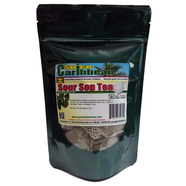 SOURSOP - 25 Tea Bags (ORGANIC loose Leaf Tea) - Product of Grenada, Caribbean