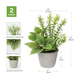 Briful Set of 2 Fake Plants Artificial Potted Plants Faux Mint & Rosemary Plants Indoor for Home Farmhouse Rustic Shelf Coffee Table Cabinet Decor