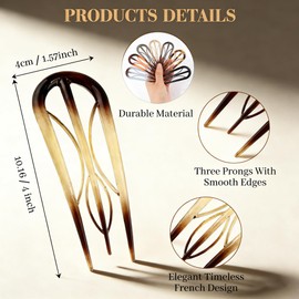 8 PCS French Hair Pins for Women - Large U-Shaped Hair Forks with Internal Teeth, Strong Hold for Thick & Thin Hair, Effortless French Twists, Updos, Buns & Chignons, Hairstyle Accessories