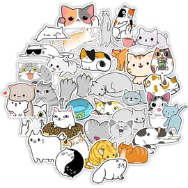 50Pcs Cute Cats Stickers for Kids Teens, Kawaii Cats Decals for Water Bottles Laptop Skateboard Luggage Computer Phone Snowboard, Trendy Waterproof Stickers for Girl Gifts (Cats Sticker)