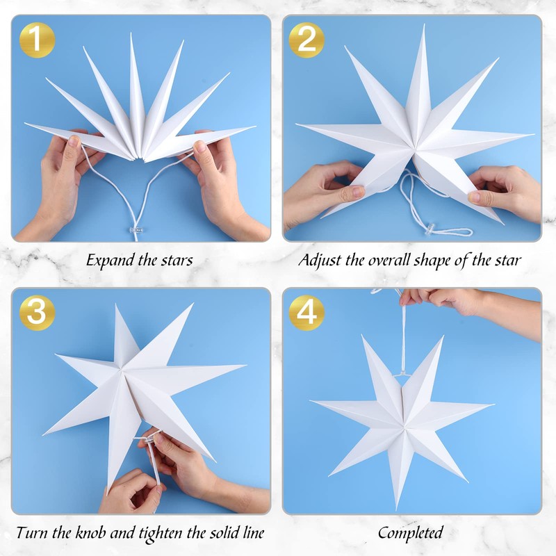 ELECLAND 6 Pcs Wedding Hanging Star Decoration White 7 Pointed