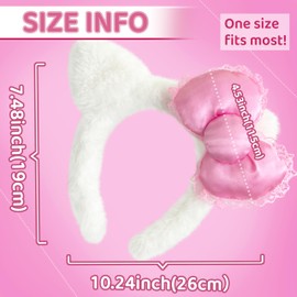 Kobataro Kitty Cat Ears Headband Pink Bow White Hair Accessories Y2k Stuff Gifts for Girls Women (Pink)